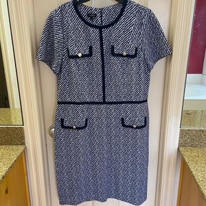Talbots Navy Striped Gold Button Dress